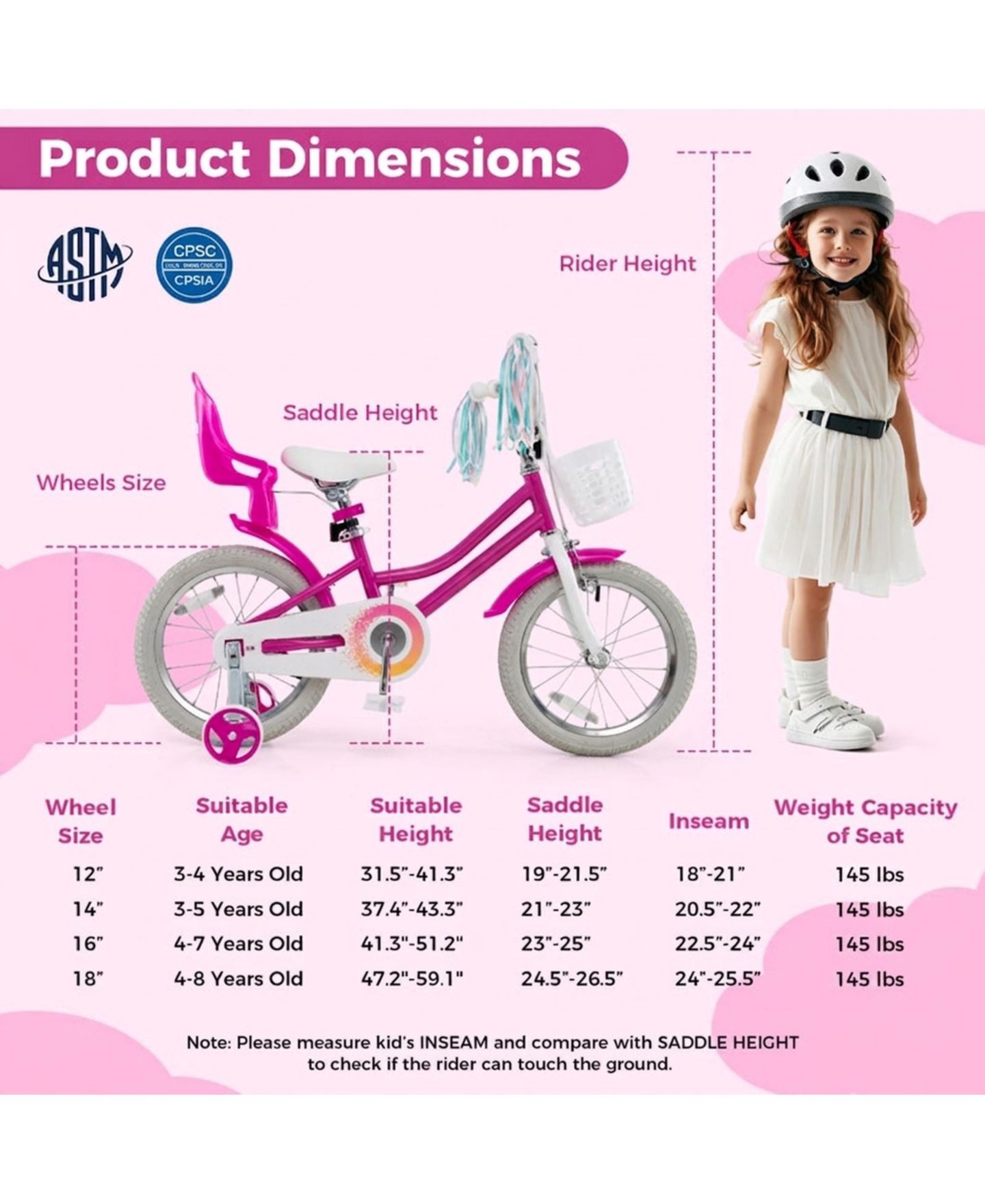 Детская игрушка SUGIFT Kids 16" Bike with Training Wheels and Dual Brake System, Ages 3-7, цвет: Тёмный розовый — фото 3