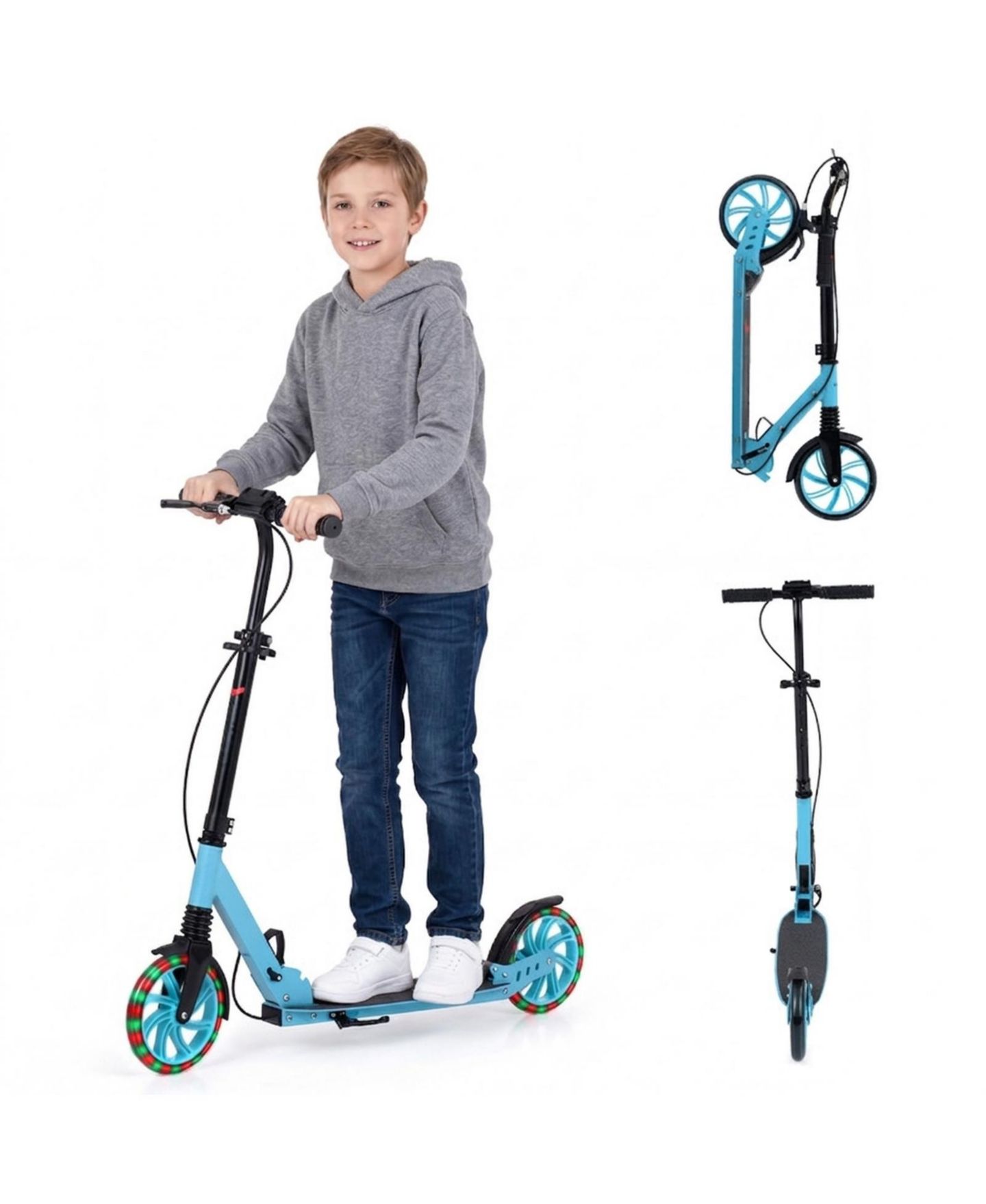 Детская игрушка SUGIFT Foldable Kick Scooter for Kids Teens Adults Age 8+ with 8in Light-up Wheels and 4-Level Handlebar, цвет: Синий — фото 3