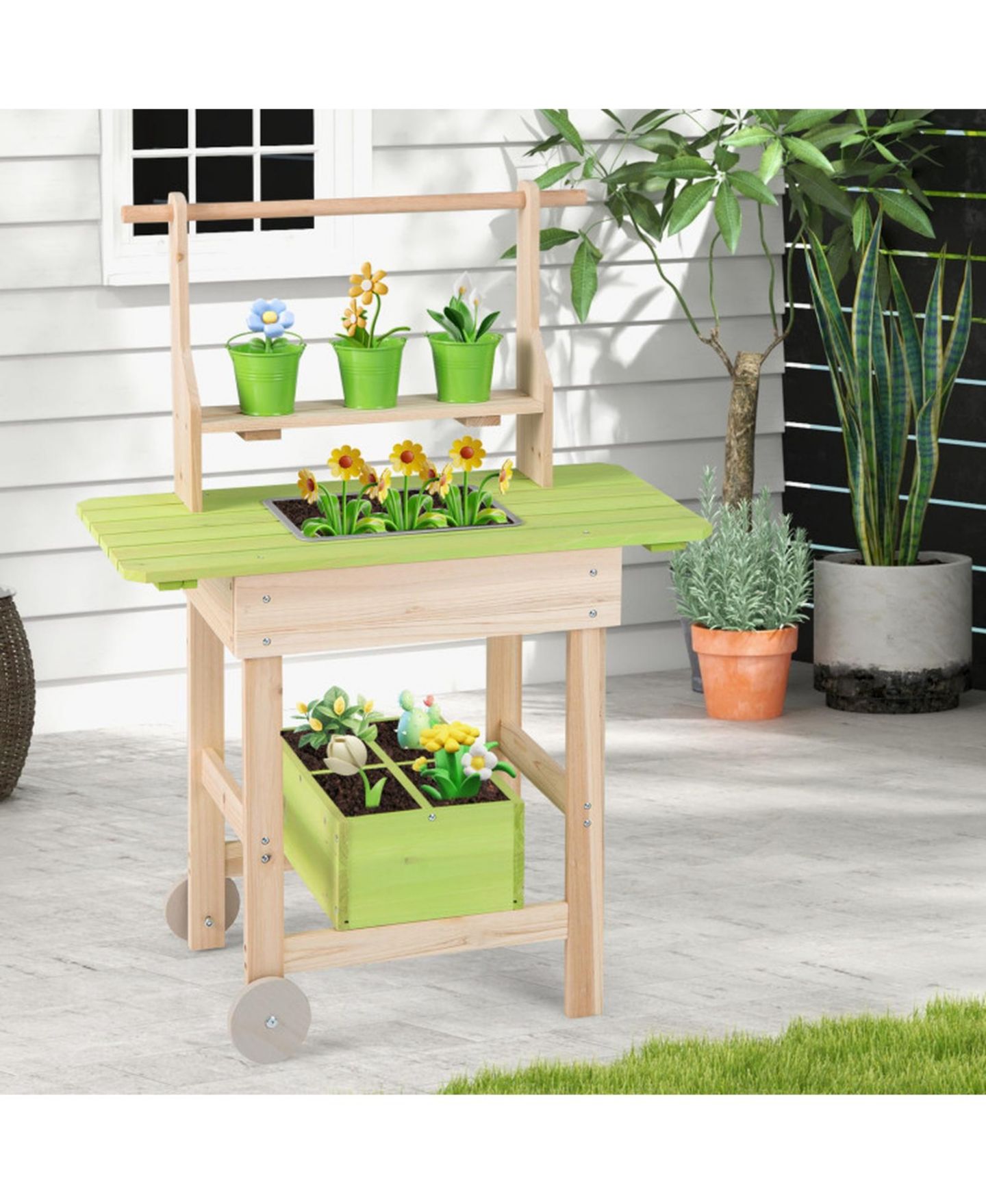 Детский игровой набор SUGIFT Wooden Garden Mud Kitchen 7-Piece Playset, Ages 3+, цвет: Натуральный — фото 2