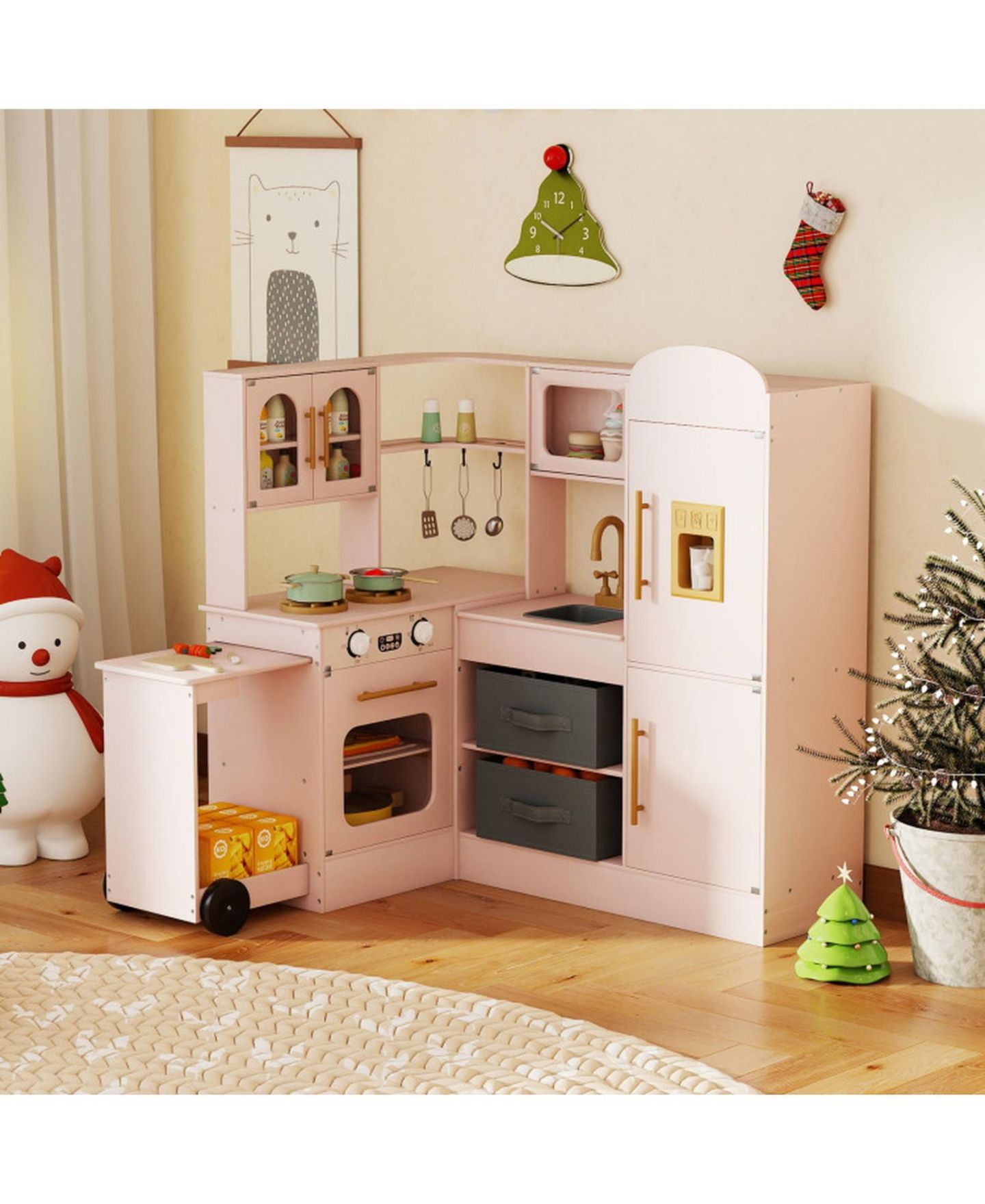 Детская игрушка SUGIFT Corner Play Kitchen with Lights and Sounds for Kids Ages 3, цвет: Розовый — фото 2