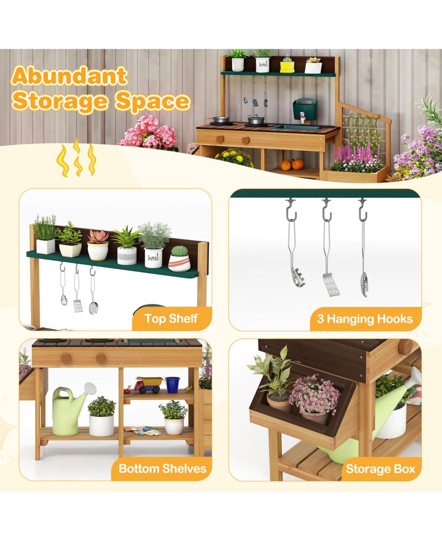 Детская игрушка SUGIFT Wooden Mud Kitchen With Sink Playset, Ages 3-8, цвет: Натуральный — фото 8