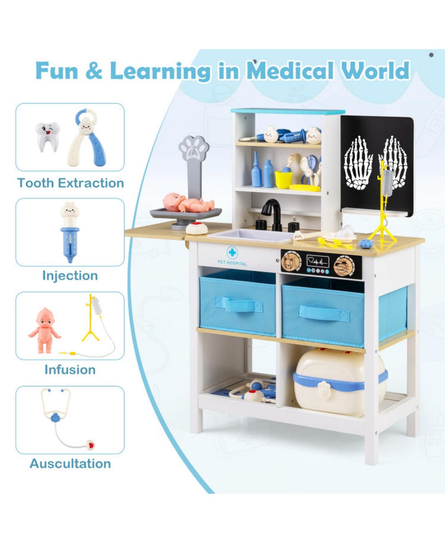 Детский игровой набор SUGIFT Doctor Foldable Wood Medical Center Playset, Ages 3+, цвет: Белый — фото 5