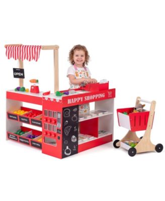 Wooden Grocery Store Interactive Playset with Shopping Cart, Ages 3+