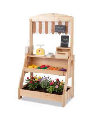 2-in-1 Wooden Mud Kitchen and Market Stand 25-Piece Playset, Ages 3+