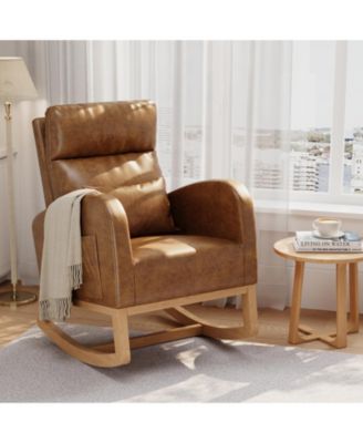 Rocking Chair Modern Nursery Glider Chair with Side Pockets and Pillow Upholstered Rocker for Living Room Bedroom Nursing Room