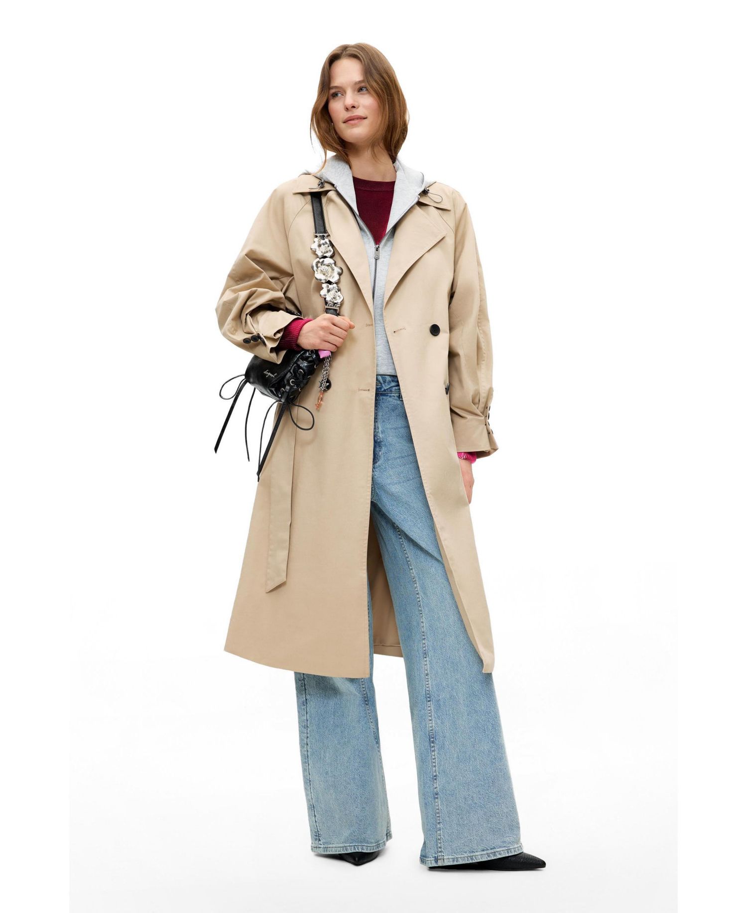 Women's Double-Breasted Long Unlined Cotton-Blend Trench Coat