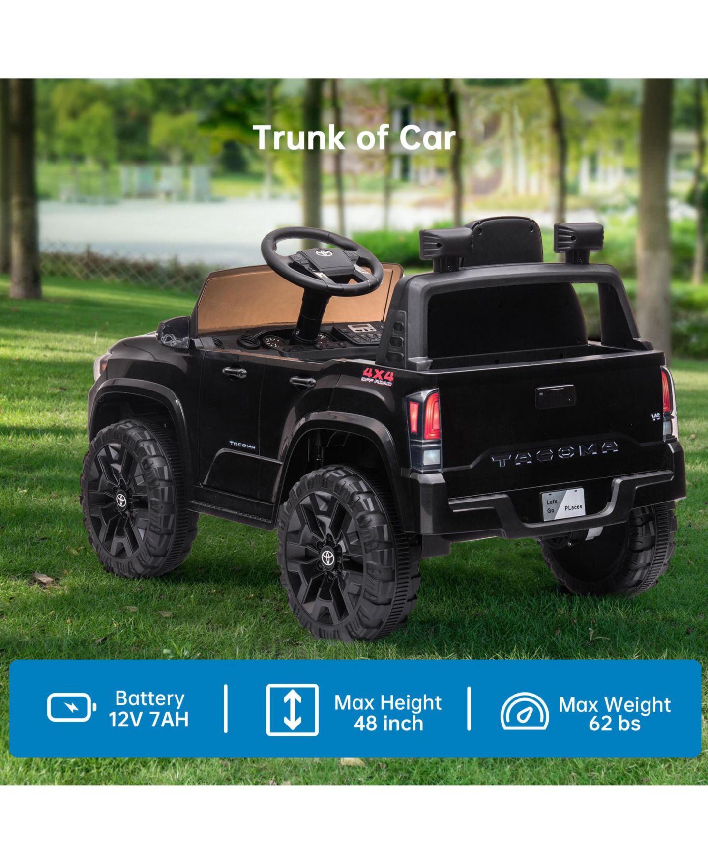 Детская игрушка homfan Toyota Tacoma 12V Battery-Powered Remote Control Electric Ride-On Truck, Ages 3-8, цвет: Чёрный — фото 4