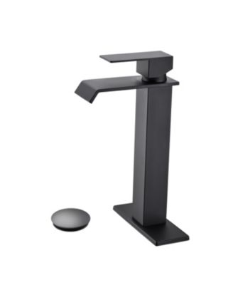Waterfall Spout Single Handle Bathroom Sink Faucet with Pop Up Drain No Overflow