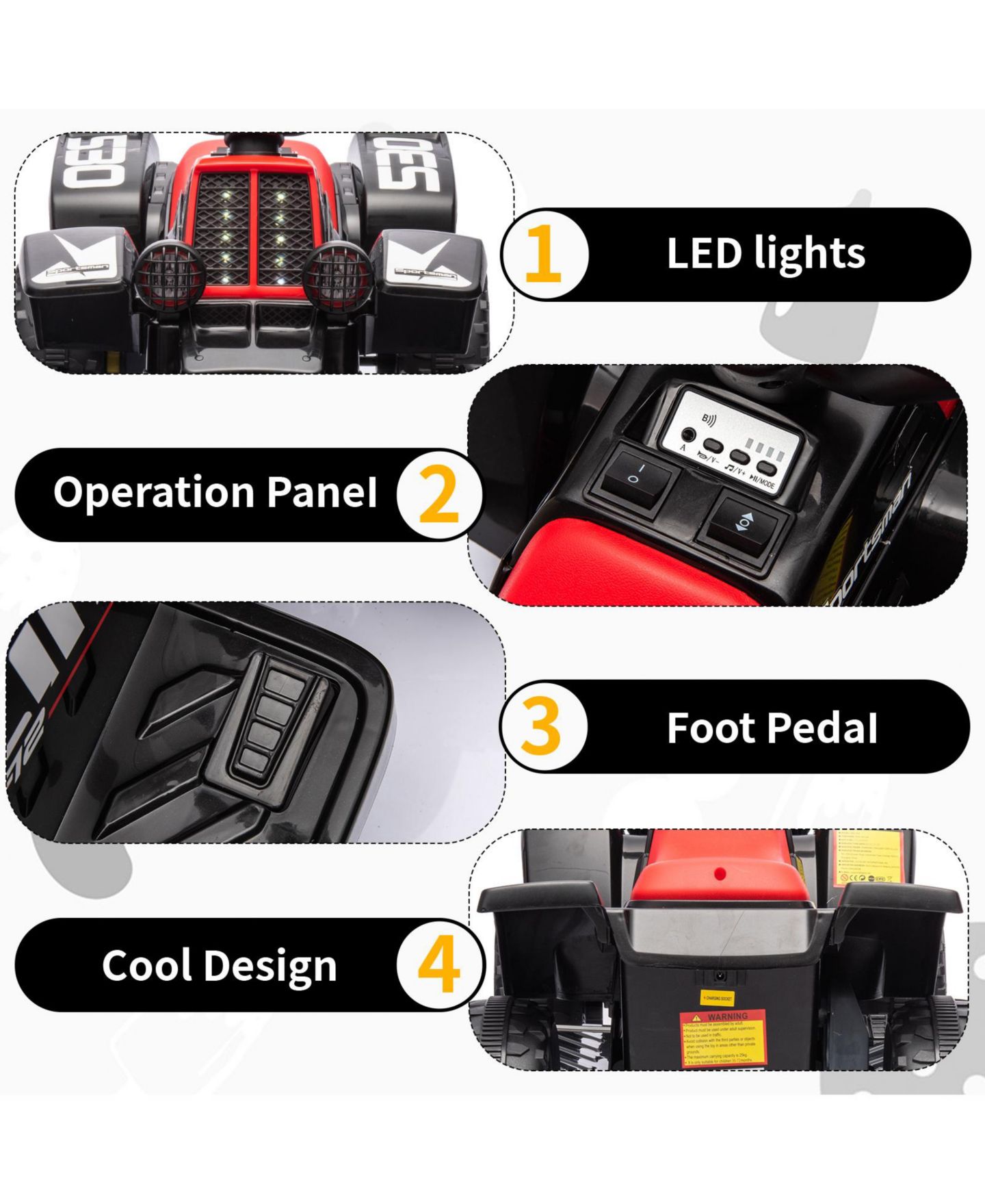 Детская игрушка homfan 6V Kids Electric Ride-On ATV Quad with LED Headlights, Ages 3+ — фото 6