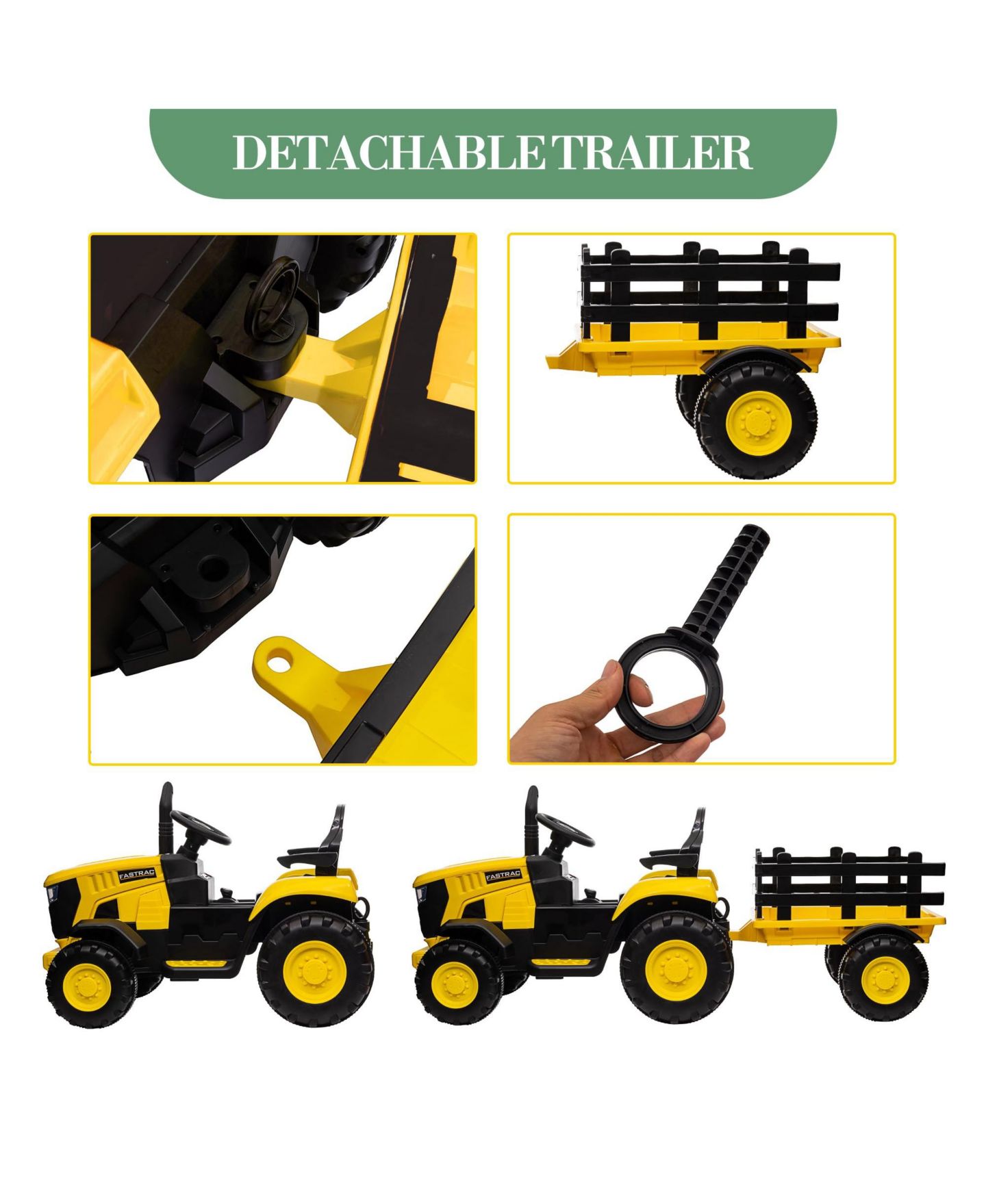 Детская игрушка homfan Electric Ride On Tractor with Detachable Garden Trailer, Rechargeable Remote Control, Ages 3-8 — фото 9