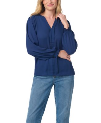 Women's V-Neck Long-Bishop-Sleeve Blouse