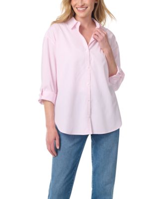 Women's Point-Collar Convertible Long-Sleeve High-Low Shirt
