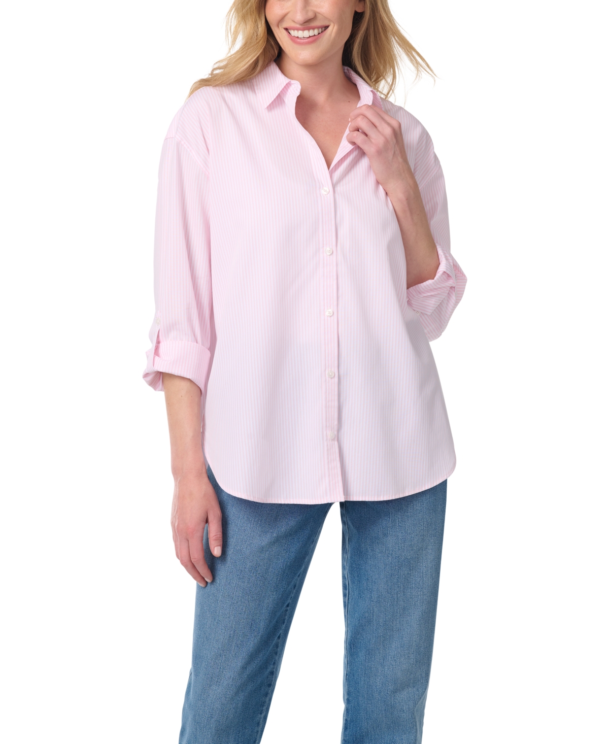 Gloria Vanderbilt Women's Point-Collar Convertible Long-Sleeve High-Low Shirt