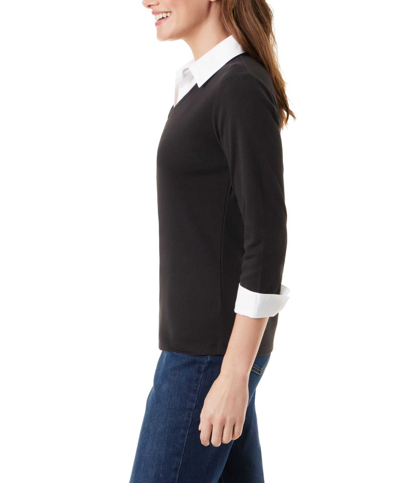 Women's Twofer Knit 3/4-Sleeve V-Neck Blouse