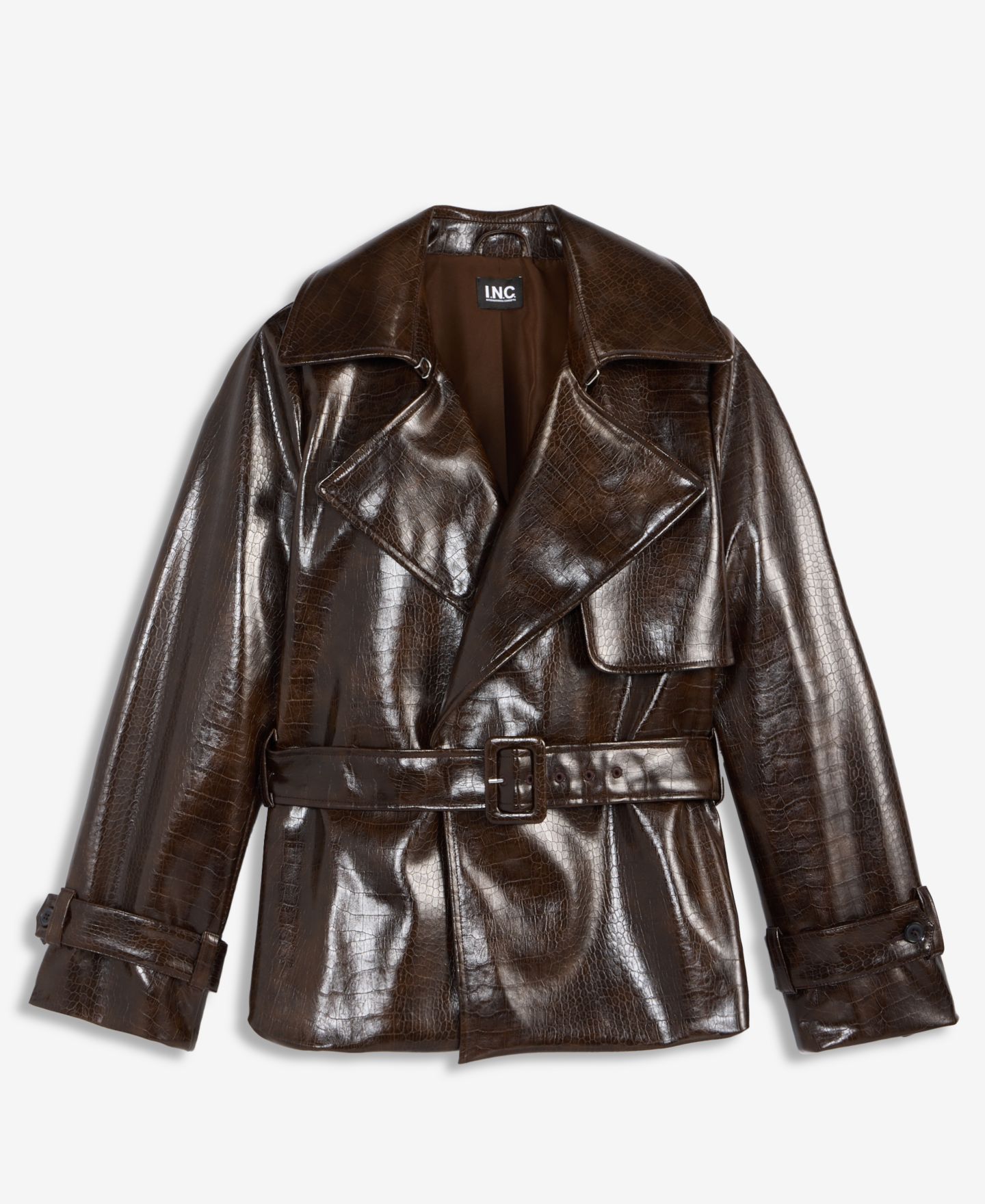 Женская куртка I.N.C. International Concepts Crocodile-Embossed Belted Faux Leather, цвет: Кофейный — фото 5