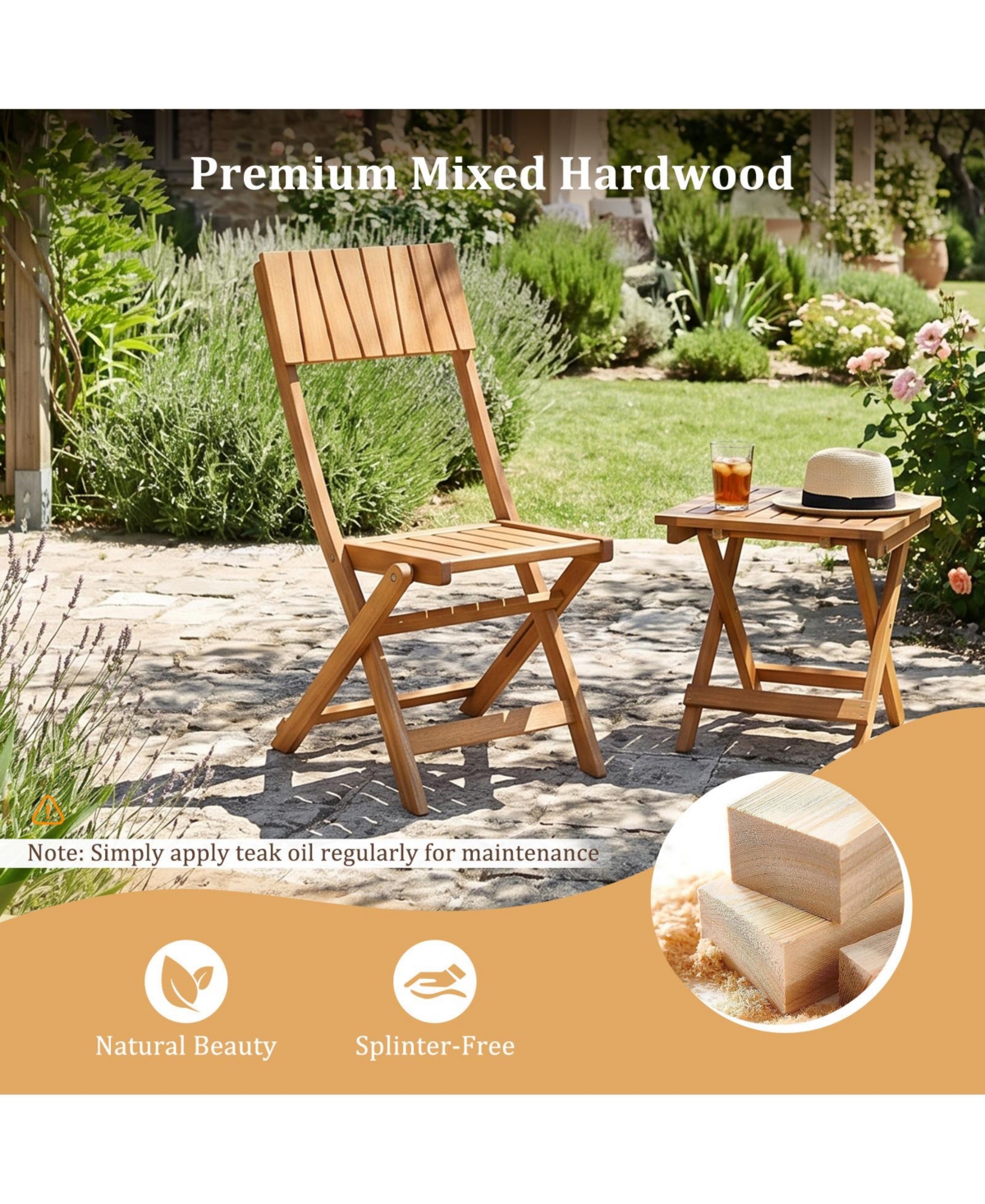Gymax 4Pieces Folding Chairs with Slatted Backrest and Seat Armless Design No Assembly Needed