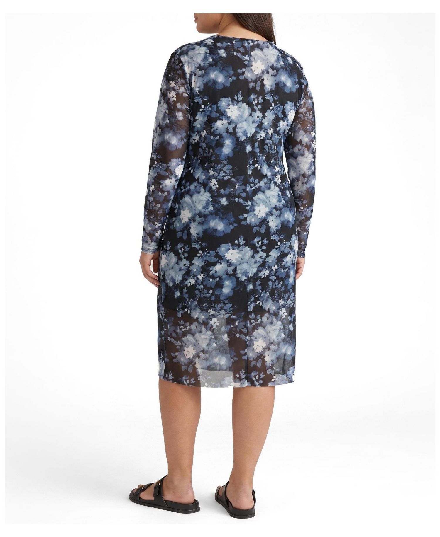 Plus Size Thames Fog Sheer Mesh Floral Dress