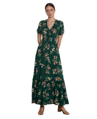 Women's Watercolour Floral Tiered Puff-Sleeve Maxi Dress