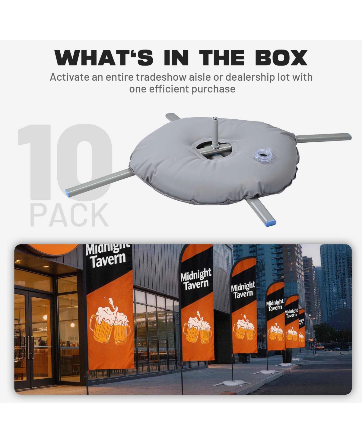 InstaHibit 10 Pack Feather Flag Cross Base Stand Foldable Ground Base with Water Weight Bag for Outdoor Event