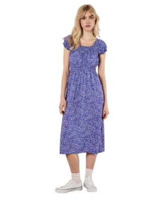 Women's Brush-Dot Smocked Square Neck Milkmaid Midi Dress