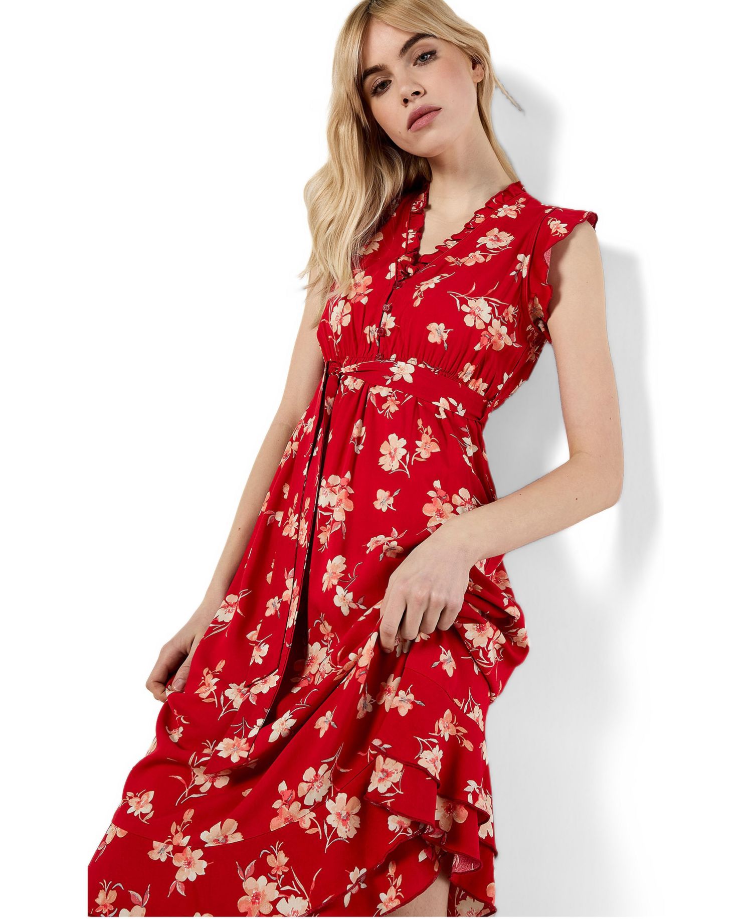 Women's Rock Cress Floral-Print Button-Front Ruffle-Cap-Sleeve Midi Dress