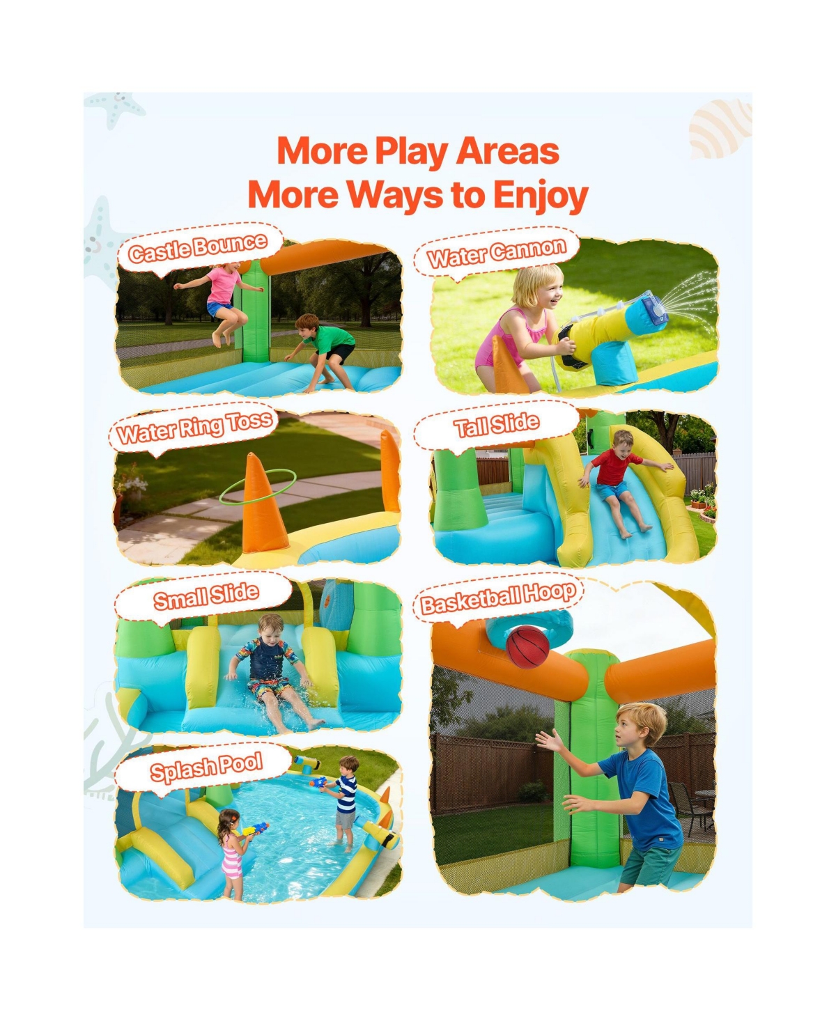 Hikeen 12.5 x 13.1 ft Inflatable Bounce House Water Slide with Basketball Hoop and Splash Pool