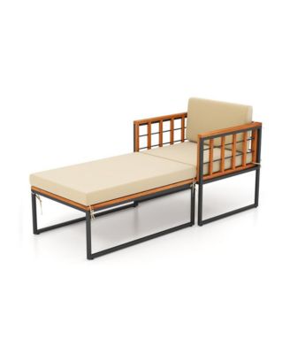 Patio Acacia Wood Armchair with Long Ottoman and Seat Back Cushions