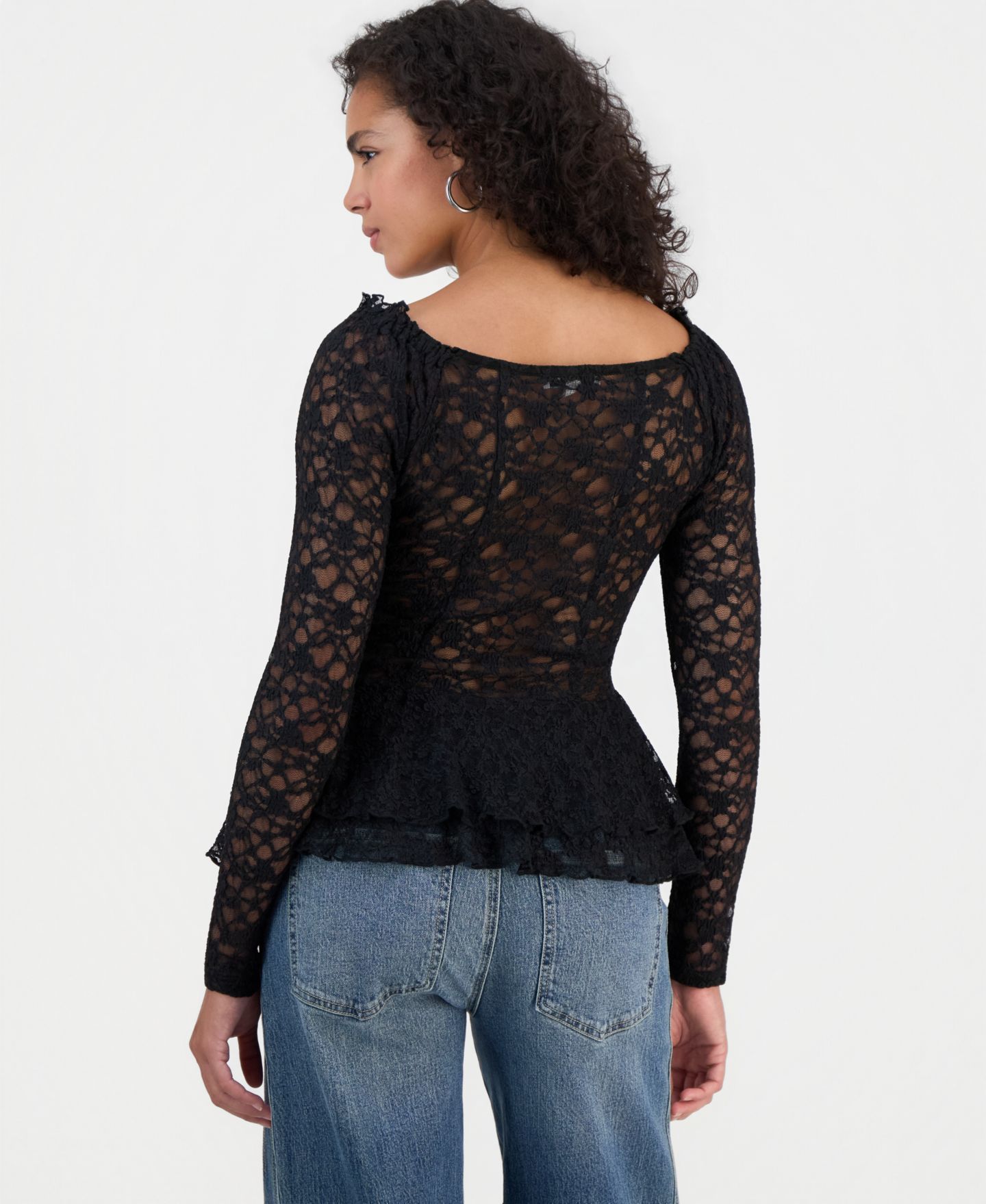 Женский топ And Now This Lace Peplum Long-Sleeve, цвет: Чёрный — фото 2