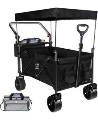 Collapsible Wagon with Removable Canopy,4" All-Terrain Brake Wheels, Adjustable Handles, Cooler Bag for Garden and Beach