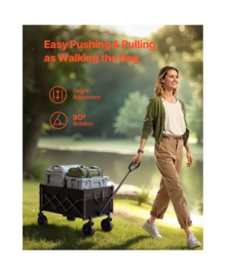 Collapsible Wagon Carts, All-Terrain Wheels, Adjustable Handle, Black Portable Cart for Beach, Grocery, Garden