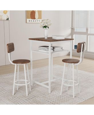 3-Piece Foldable Bar Table Set with 2 Stools, Backrest and Partition for Small Kitchen and Apartment