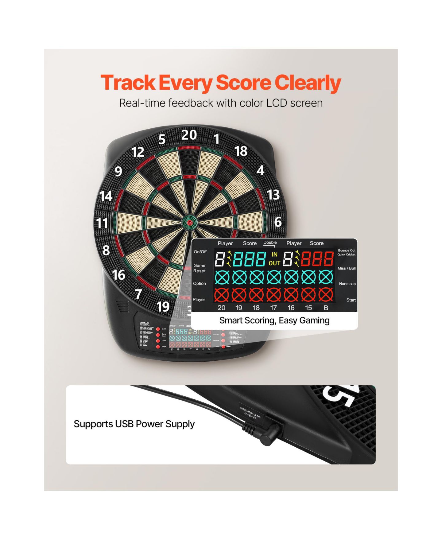 Детская игрушка HONGGE Electronic Dart Board with 43 Games, Ages 3+, цвет: Чёрный — фото 7