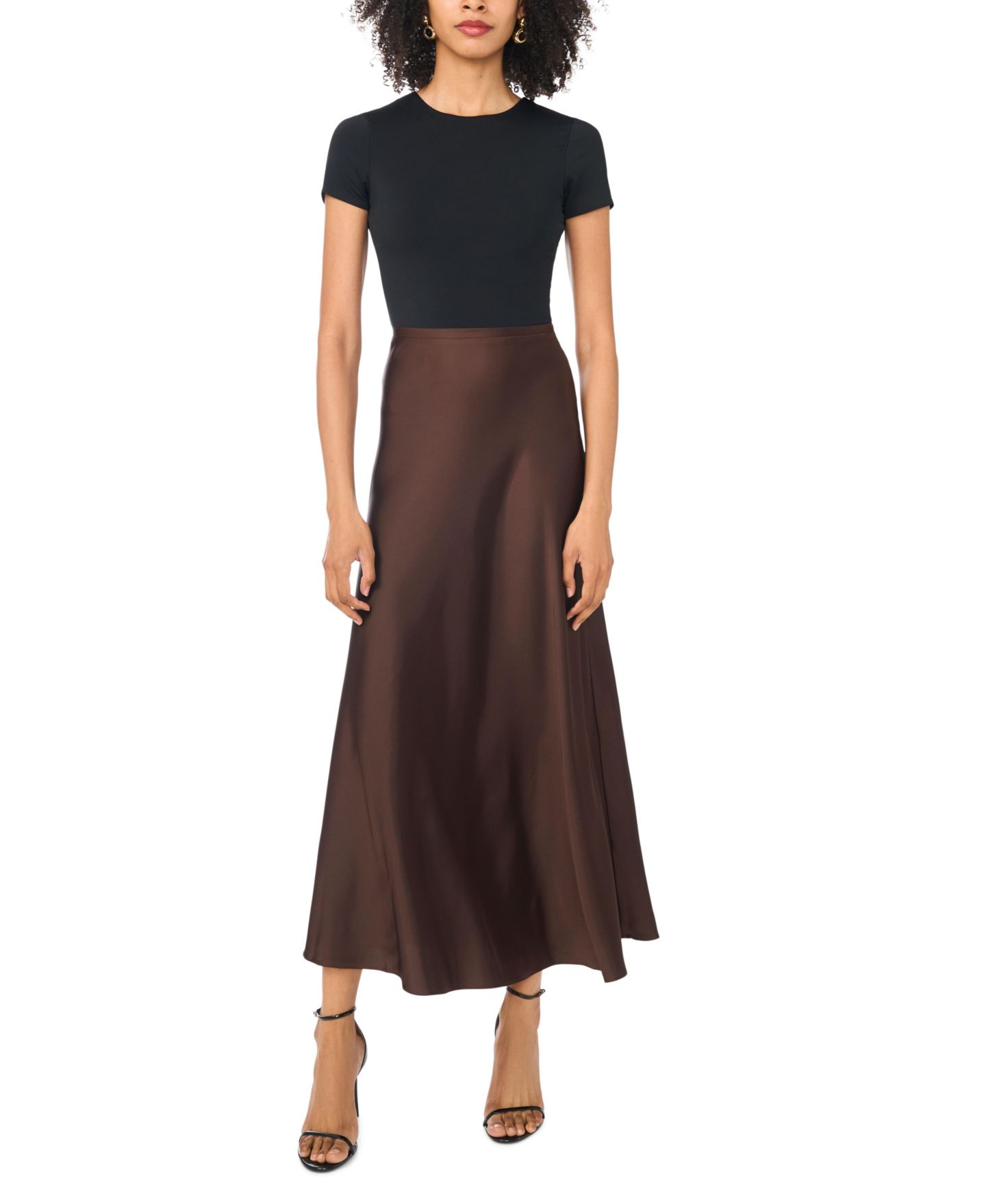 Женская юбка 1.STATE Bias-Cut High-Waisted A-Line Satin Maxi, цвет: Шоколадный — фото 2