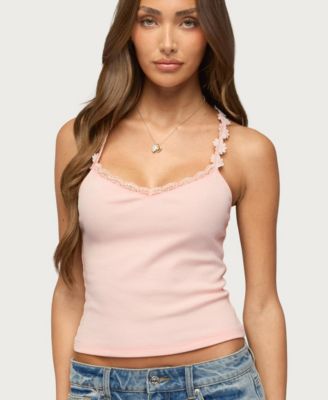 Women's Caila Flower Lace Ribbed V-Neck Tank Top