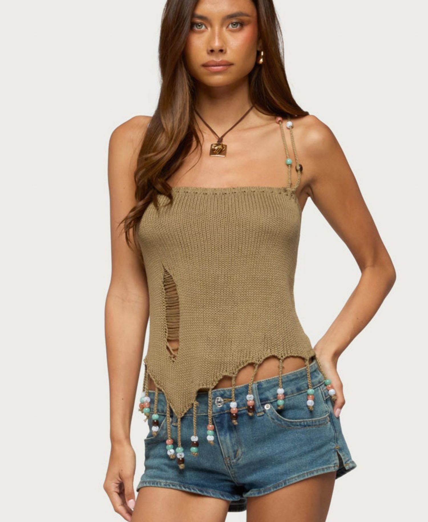 Women's Fernie Square Neck Bead-Fringe Tank Top