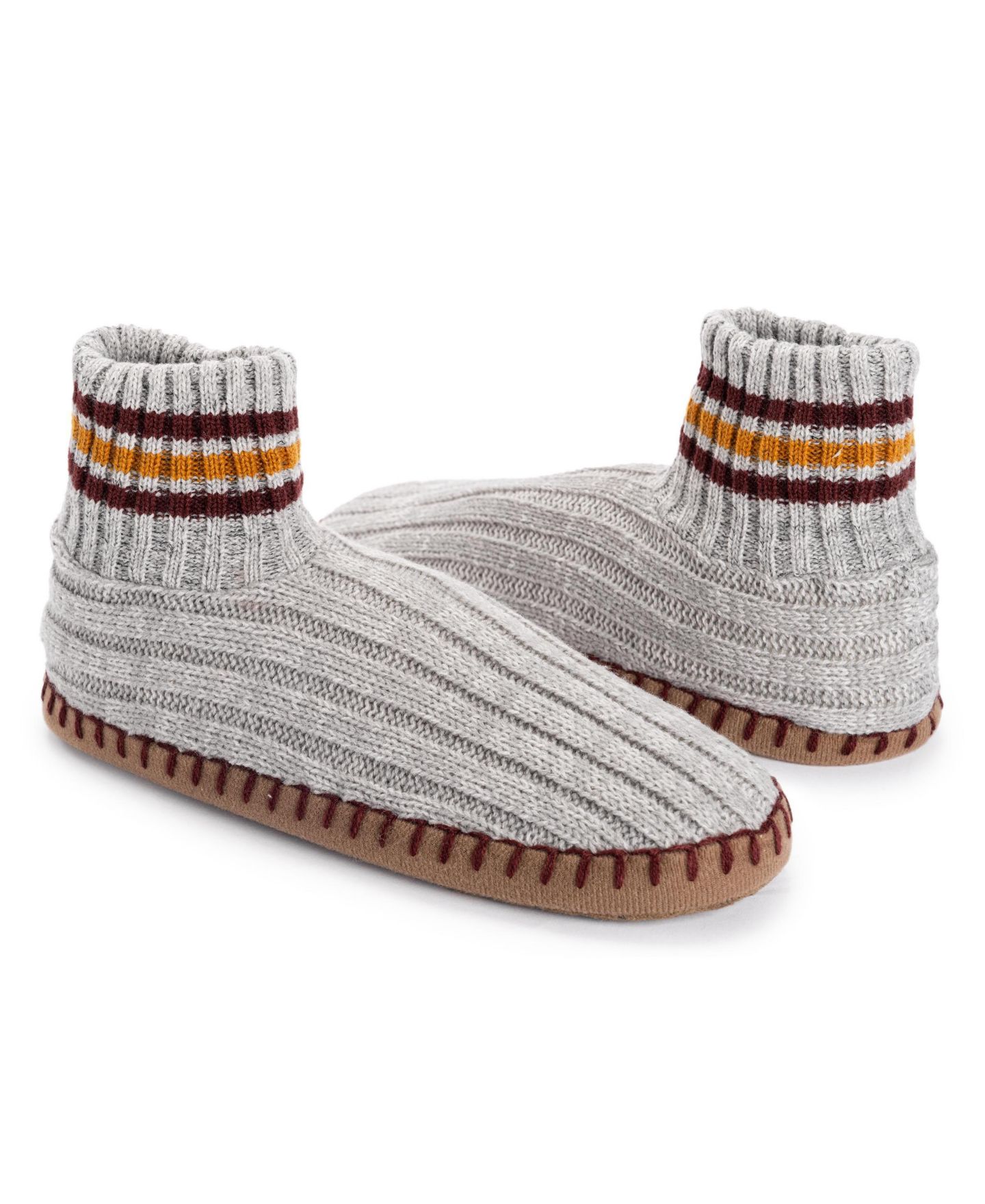 Мужские тапочки MUK LUKS Contrast Stripe Rib Cuff Bootie Slippers, цвет: Пепельный / Серый меланжевый — фото 8