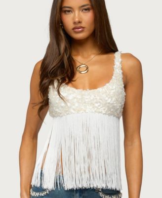 Women's Petrah Sequin Fringed Scoop Neck Bra Top