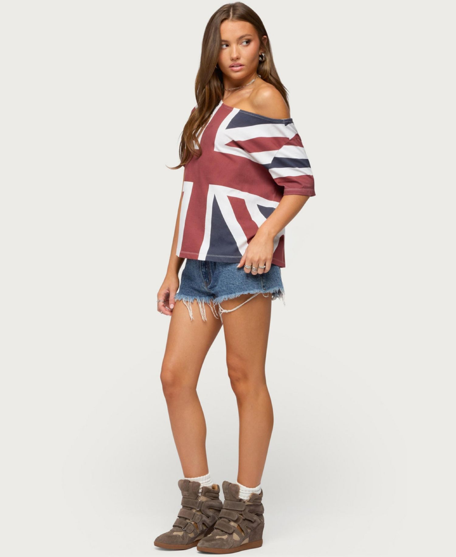 Women's Union Jack Short-Sleeve Off-Shoulder T-Shirt