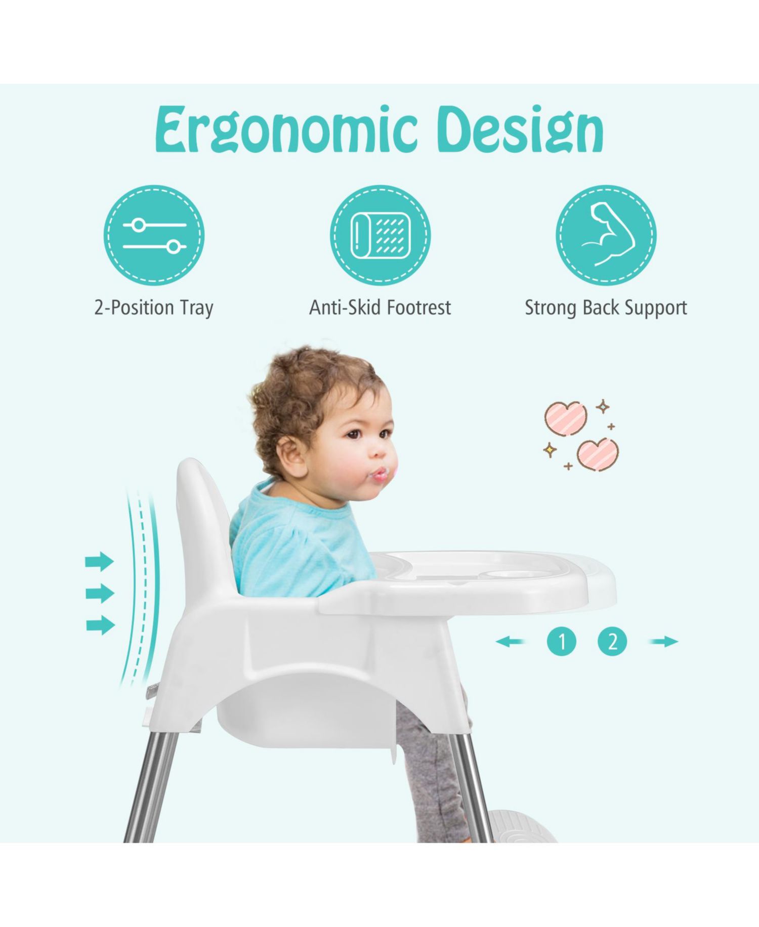 Multi-Stage Baby High Chair with Removable Double Tray for Infants and Toddlers