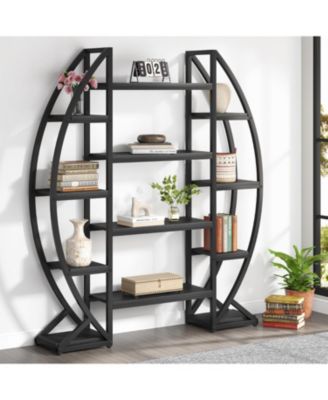 5-Tier Oval Bookshelf with Industrial Frame
