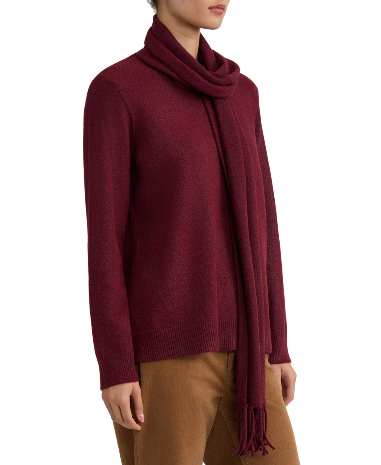 Женский свитер Jones New York Detachable Fringe Scarf Turtleneck, цвет: Винный — фото 2