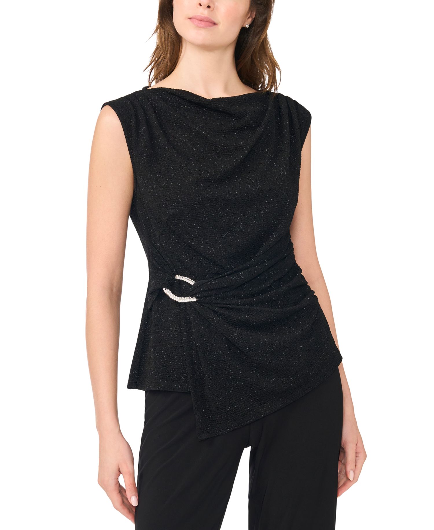 Petite Asymmetrical Dressy Boat-Neck Blouse