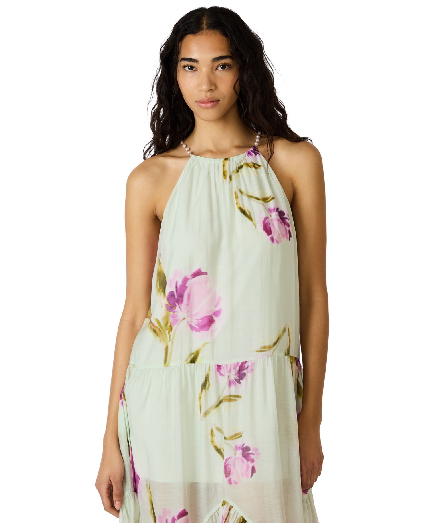 Jamie Floral-Print Halter Tiered Dress