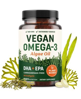 Omega 3 Algae Oil DHA EPA Supplement, Non-GMO, Fish Oil Alternative for Heart, Brain and Eye Health 60 Softgels
