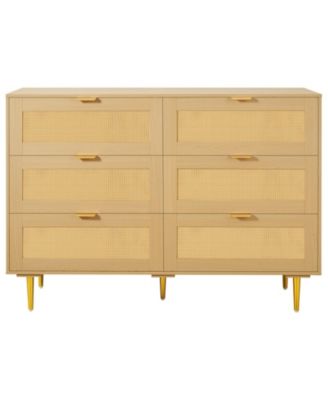Modern Rattan Double Dresser with 6 Drawer Storage Cabinet