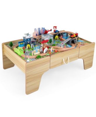 110-Piece Wooden Train Table With Storage Drawer