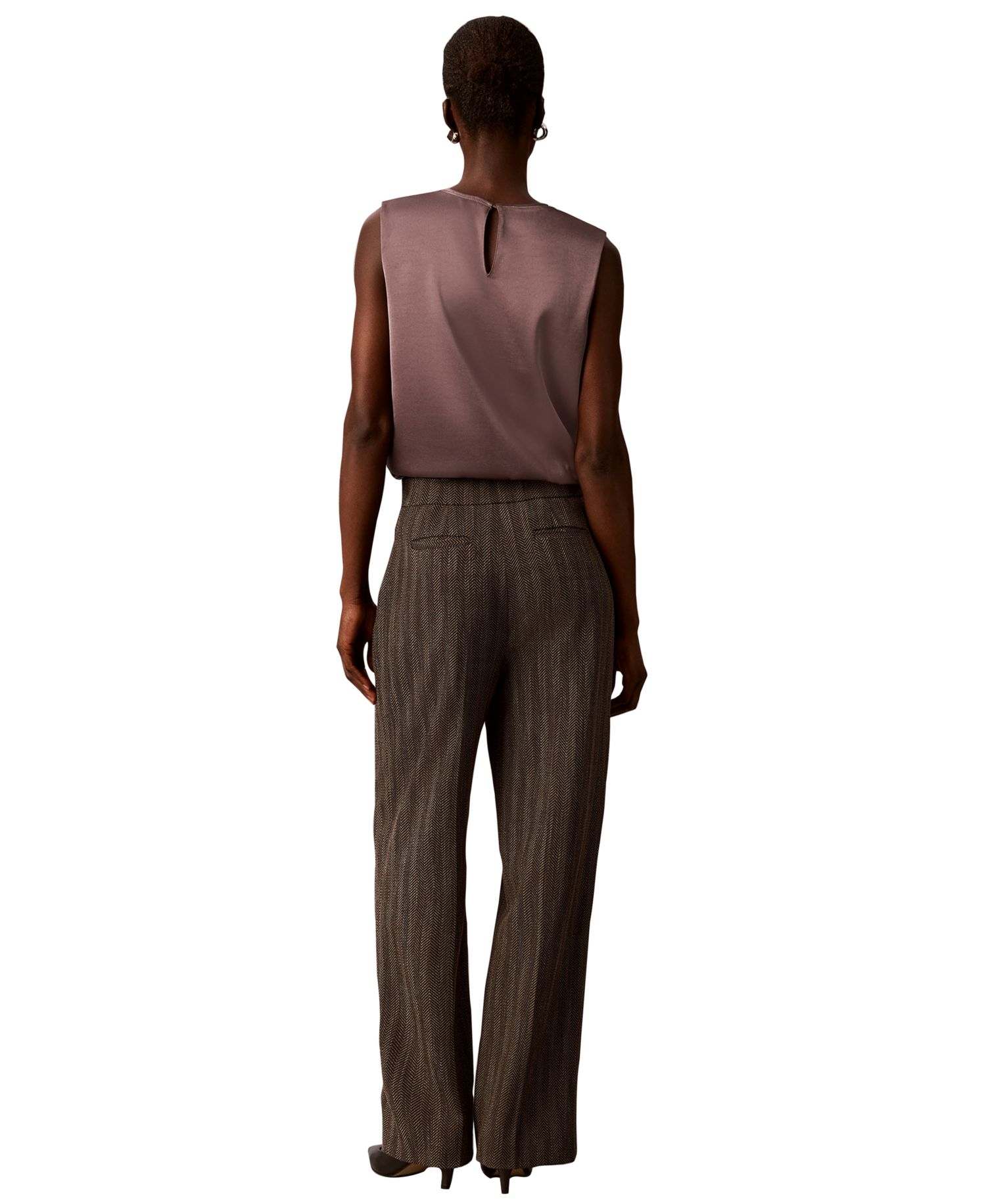 Women's Pull-On Wide-Leg Herringbone Pants