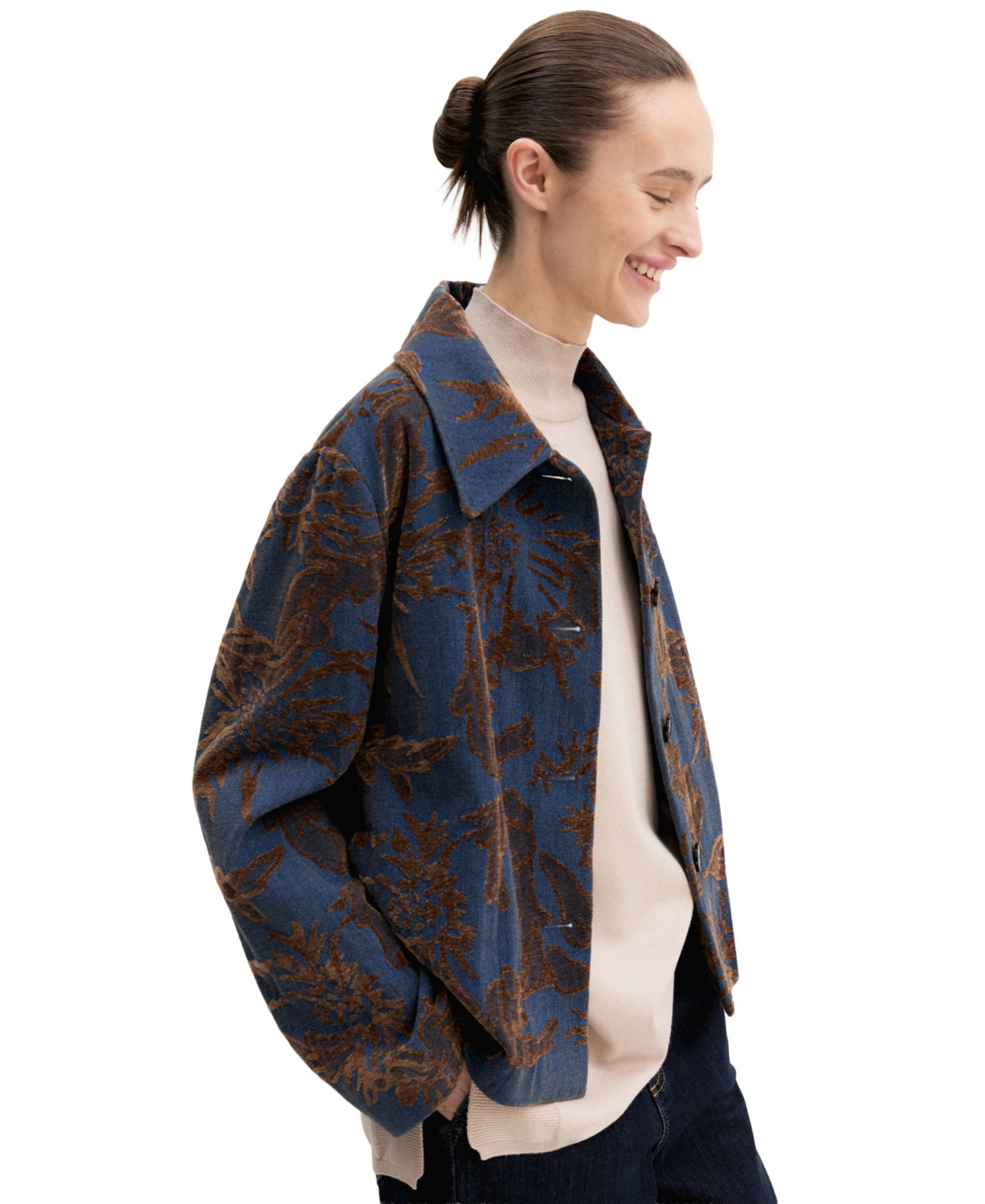 Women's Floral-Pattern Lined Denim Jacket