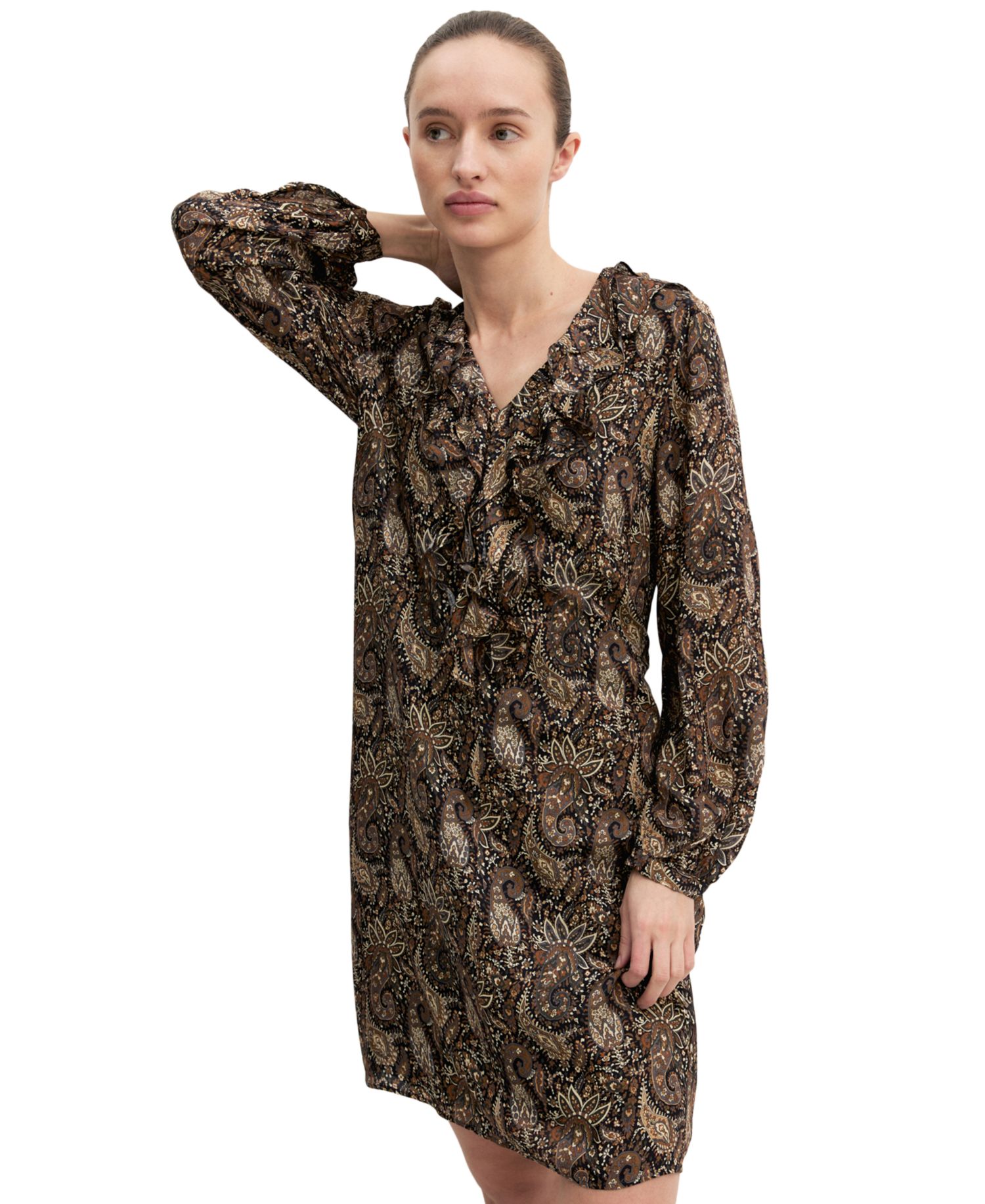 Women's Emmfebe Long-Sleeve Ruffle Paisley-Print Dress