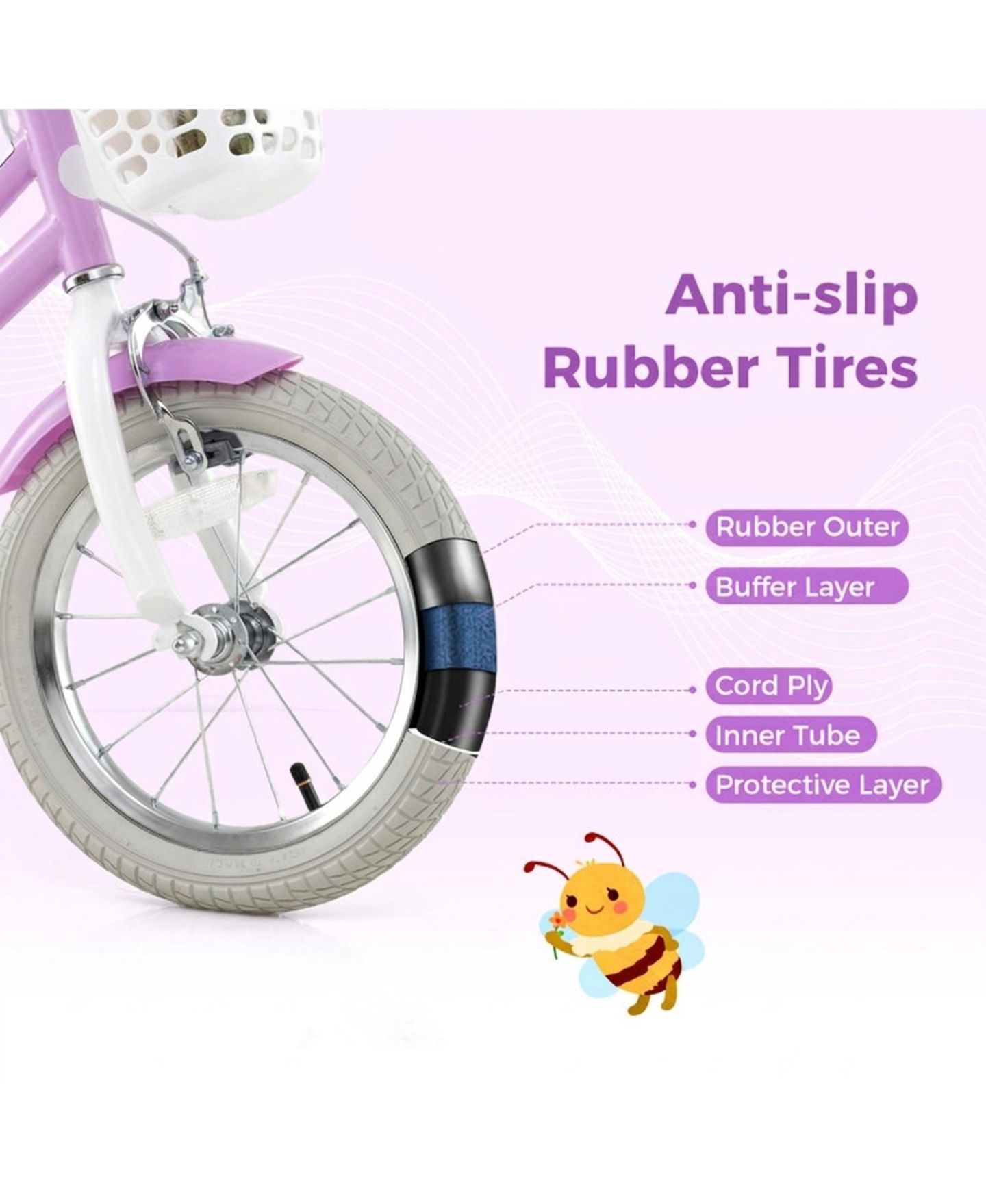 Детская игрушка HONGGE 14-Inch Girls Bike with Doll Seat, Dual Brake System & Training Wheels, Ages 3-5, цвет: Розовый красный — фото 6